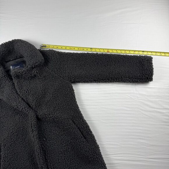 Lucky Brand Faux Fur Sherpa Dark Gray Teddy Coat Women's S Duster Snap Button - Picture 3 of 8